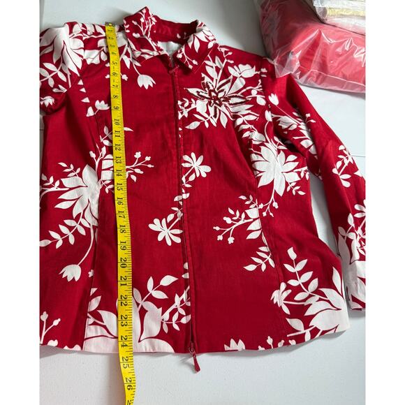 Susan Graver Full Zip Jacket Blazer Womens XS Red Floral Long Sleeve Embellished - Picture 5 of 15
